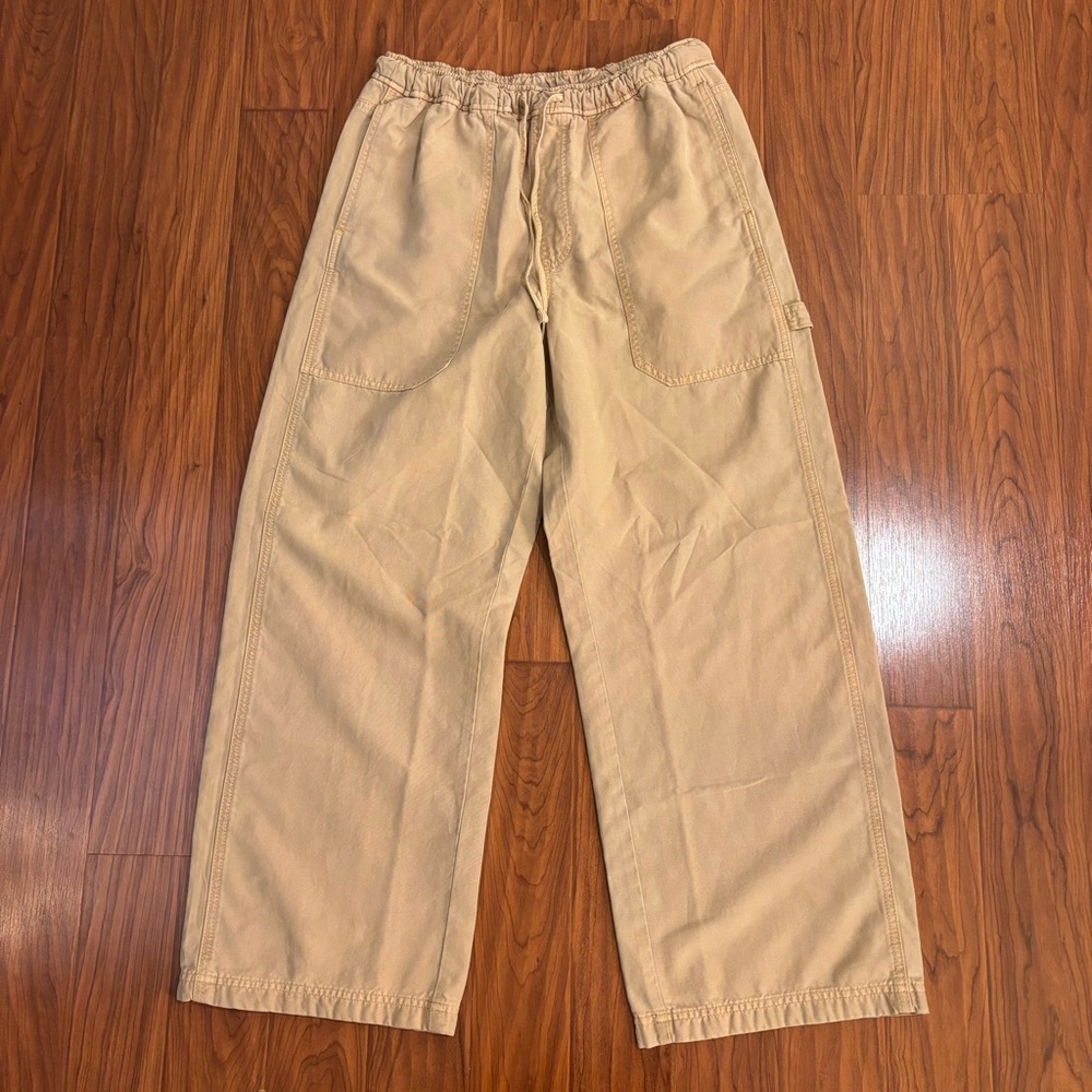 Aerie Soft Landing Trousers Womens Medium Regular Tan Drawstring Wide Leg Pants